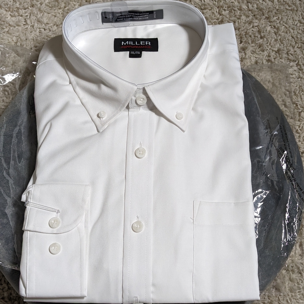 Miller Performance white Button Down LS cotton shirt Sz XXL 37/38 Sleeves NEW